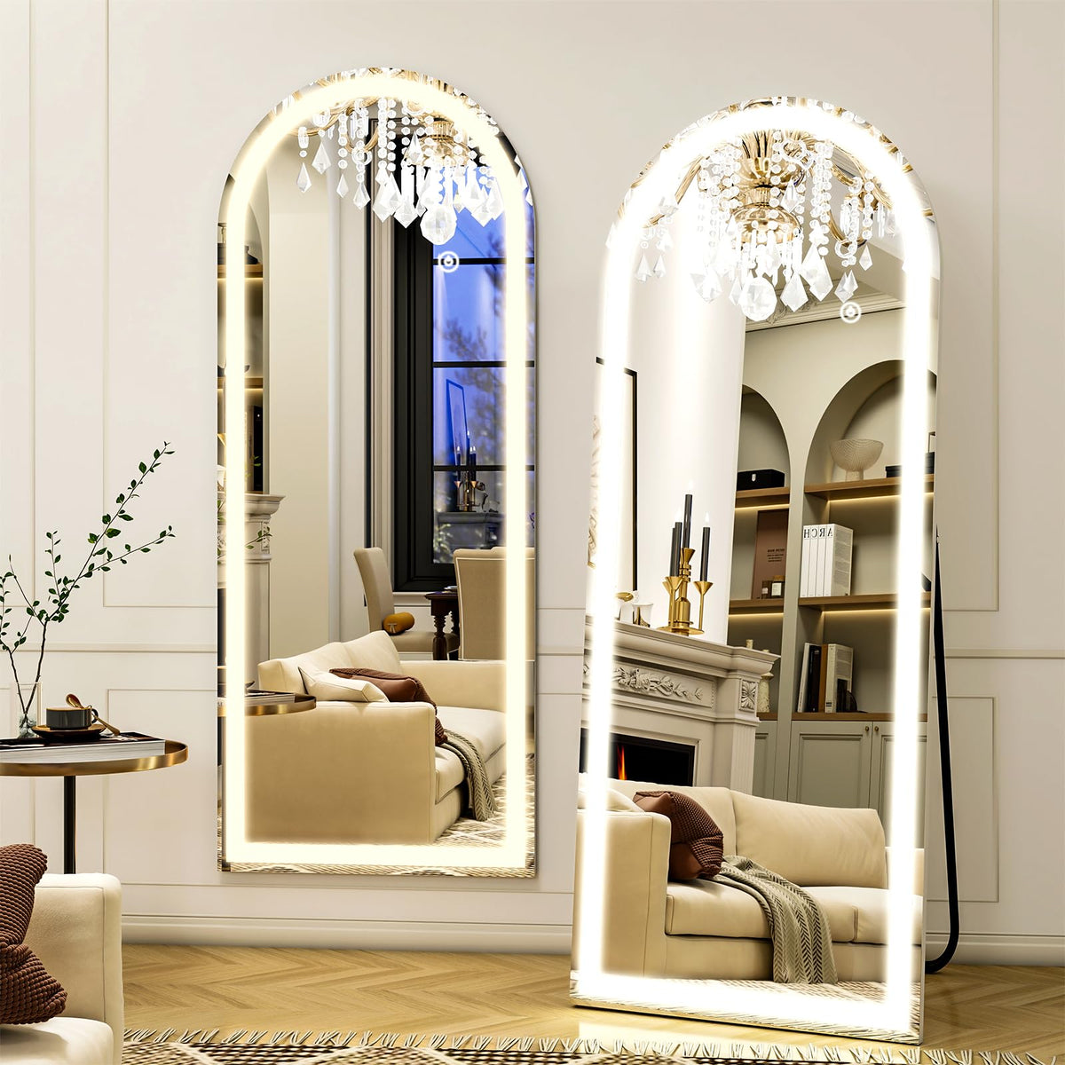 21"X56" LED Arched Full Length Mirror, Floor Mirror with Lights