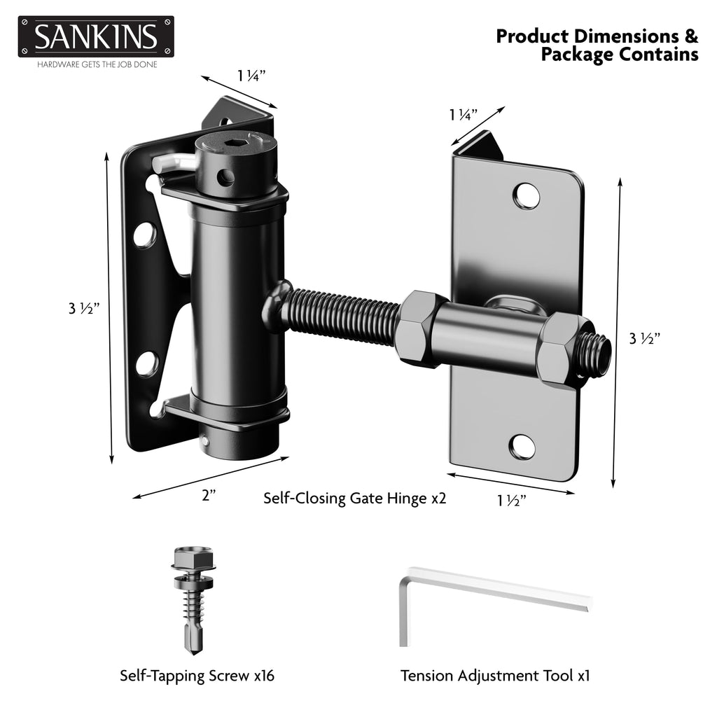 Heavy-Duty Self-Closing Gate Hinges, 90-Degree Adjustable Heavy-Duty Gate Hinges for Metal/PVC/Vinyl/Wood Fences