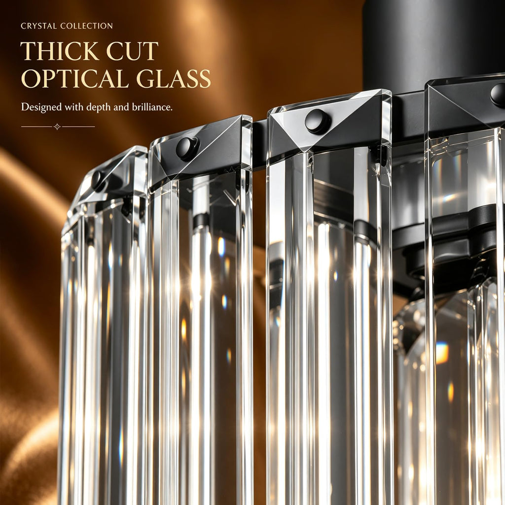 32" Crystal kitchen Island Lighting, 4-Light Black Linear Pendant Light