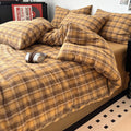 Brown Gingham Comforter Set, Tan Plaid Checked Bedding Set, Cabin Lodge Ultra Soft Lightweight Comforter, 3