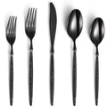 20-Piece Hammered Black Silverware Set,18/10 Stainless Steel Forging Heavy Duty Cutlery Set for 4, Luxury Unique