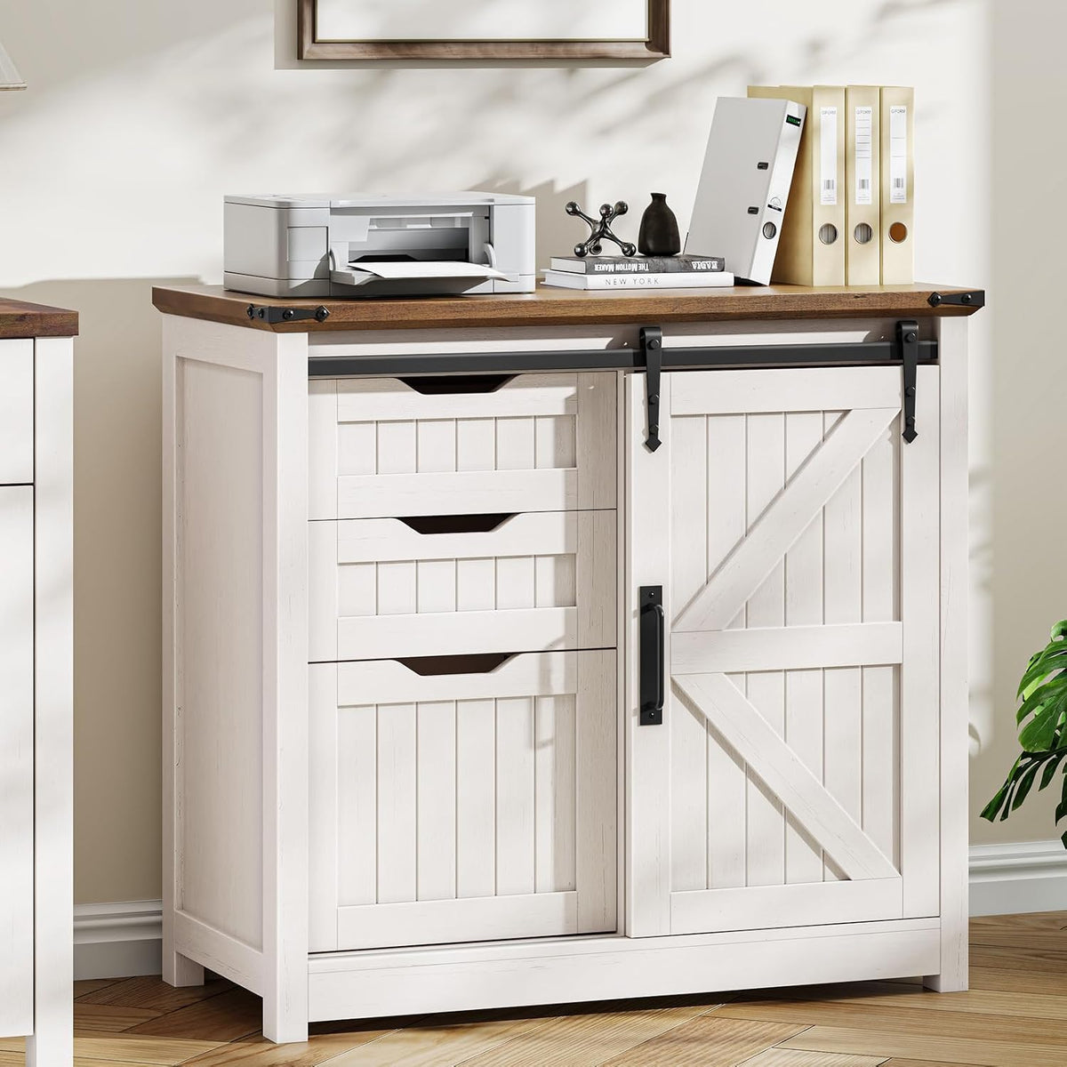 Lateral Filing Cabinets with Adjustable Shelf, Off White | Farmhouse File Cabinet with Lock , Filing Storage Cabinets