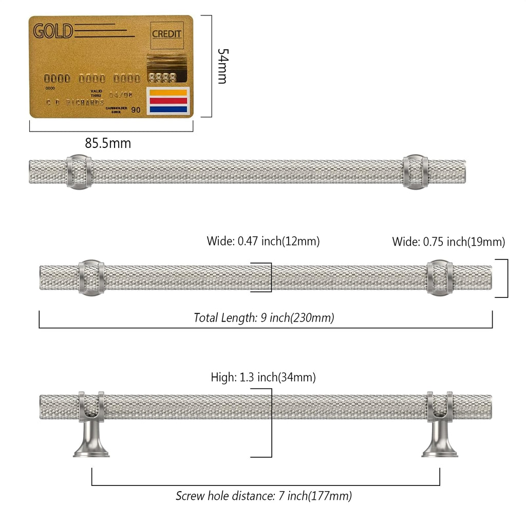 10 Pack 7"(177mm) Brushed Nickel Knurled Cabinet Handles Kitchen Satin Nickel Cabinet Pulls Drawer Dresser Hardware