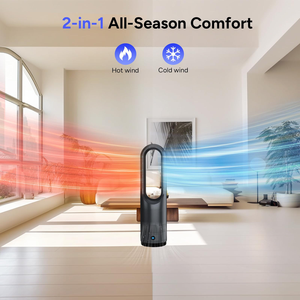 Bladeless Fan,22Inch Hot & Cooling Combo Tower Fan 80° Oscillating, 9H Timer, 8 Speeds, Portable Quiet for Indoor