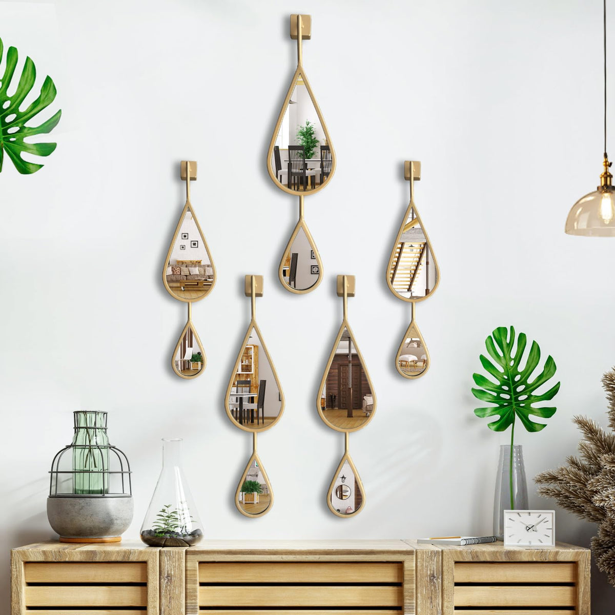 Wall Mirror Decorative Mirrors Mounted Decor Tear Drop Shape Gold Living Room Entryway Bathroom Vanity Brassy Gold