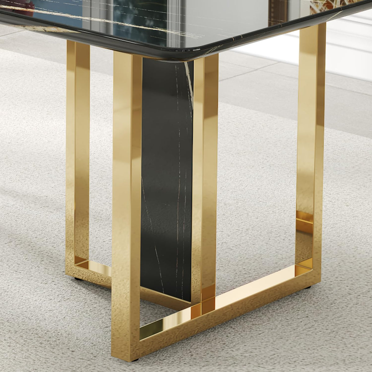79 Inch Faux Marble Dining Table, Black Rectangular Kitchen Table, 1.8 Inch Thick Mid Century Modern Design, Luxury