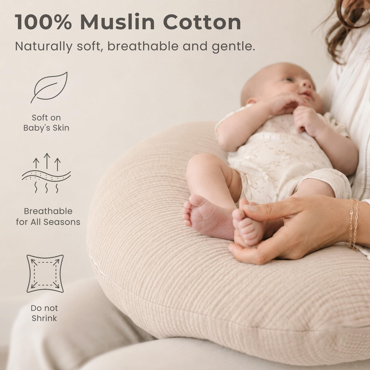 2-Pack 100% Cotton Muslin Nursing Pillow Covers, Soft Cover for Baby