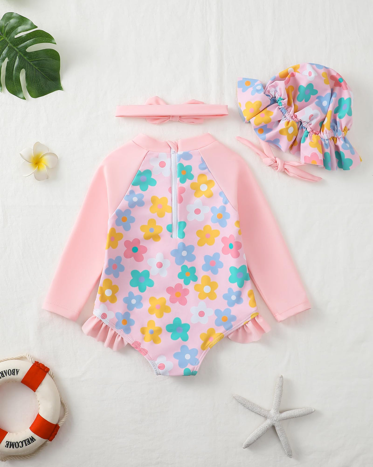 Baby Girl Swimsuit Back Zipper Bathing Suit Gifts Infant Girls Color Blocking Light Pink