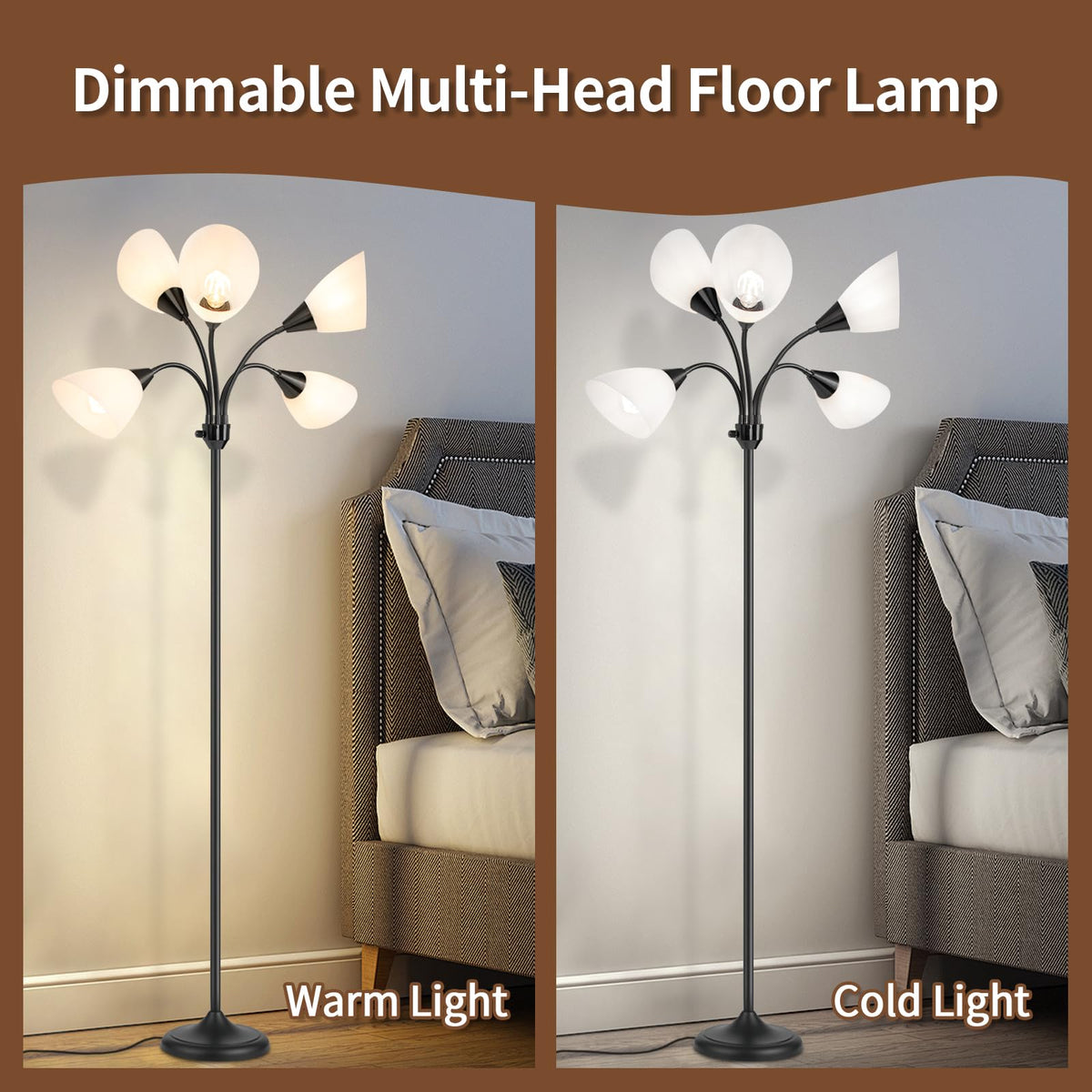 Medusa Floor Lamps Standing Lamps 5 Heads Adjustable Reading Light Large Shade Use E26 A19 Bulb Floor Lamps Bedroom