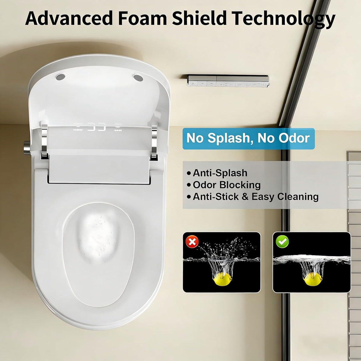 Smart Toilet with Bidet, Foam Shield, UV-C Light, Blackout Flush, Dual Auto Flush, Heated Seat, Air Dryer