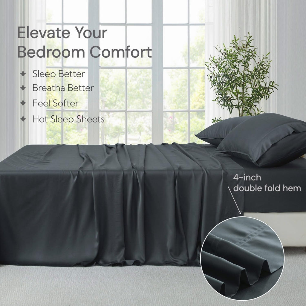 100% Viscose Derived from Bamboo Sheet Set, Deep Pocket 16", 400 Thread Count Cooling Sheets for Hot