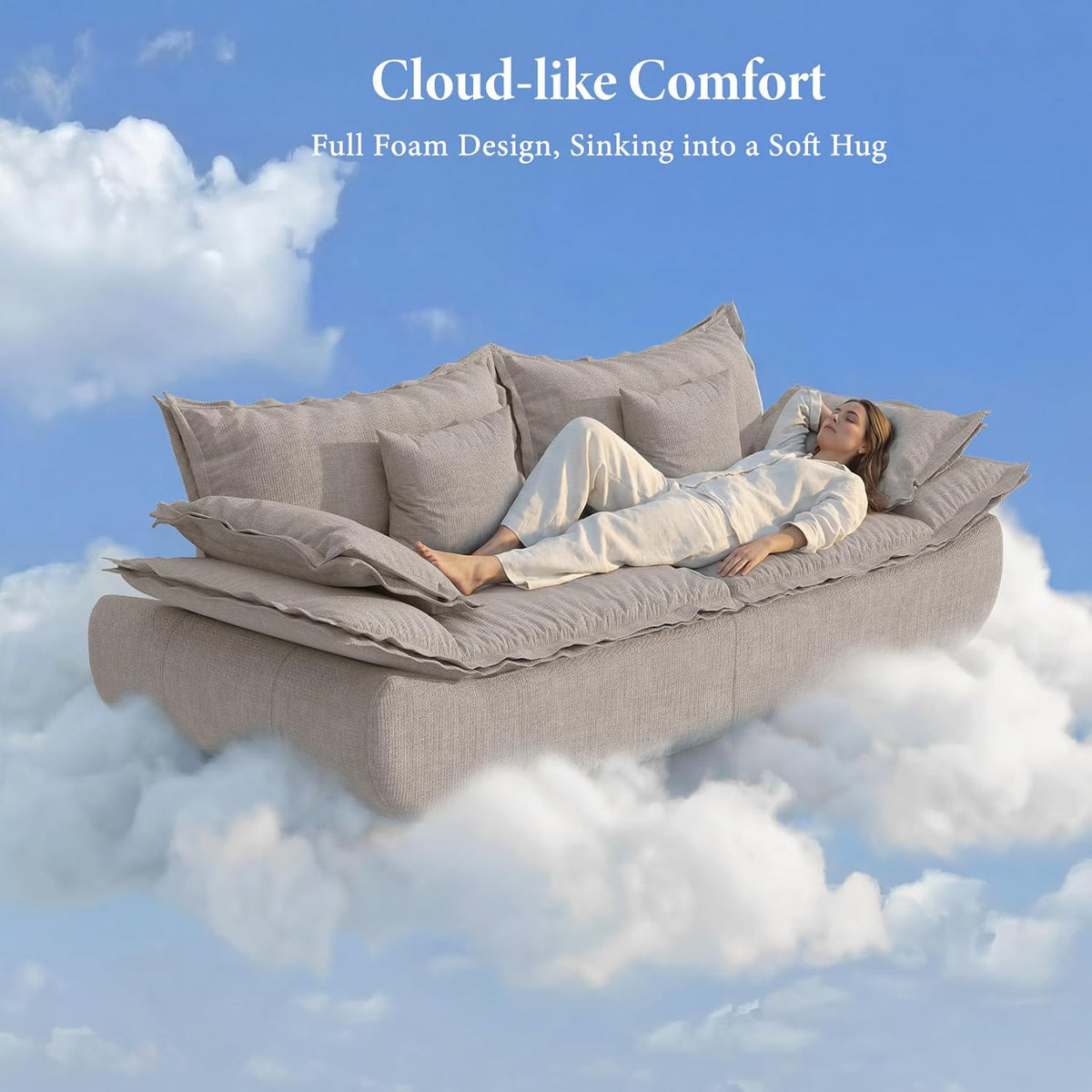 86.6" Cloud Couch for Living Room, Modern 3 Seater Sailboat Sofa with Deep Seat