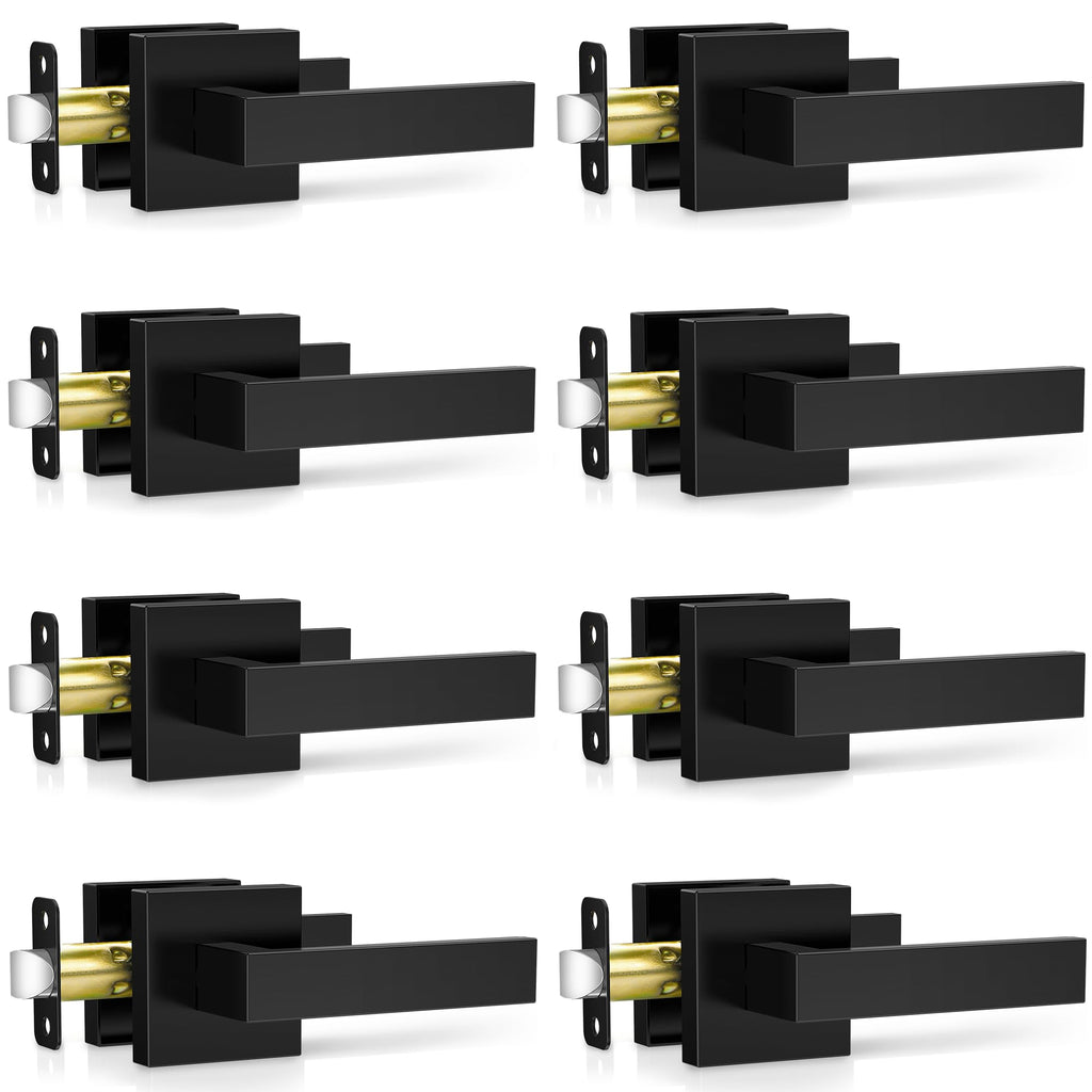 8 Pack Matte Black Door Handles, Passage Door Levers & Closet, Interior Keyless Door Knobs Heavy Duty Square
