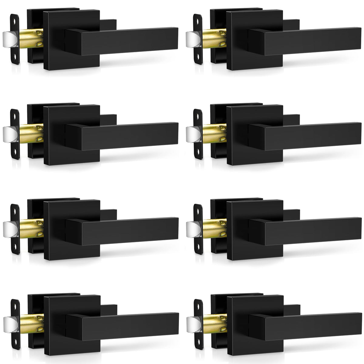 8 Pack Matte Black Door Handles, Passage Door Levers & Closet, Interior Keyless Door Knobs Heavy Duty Square