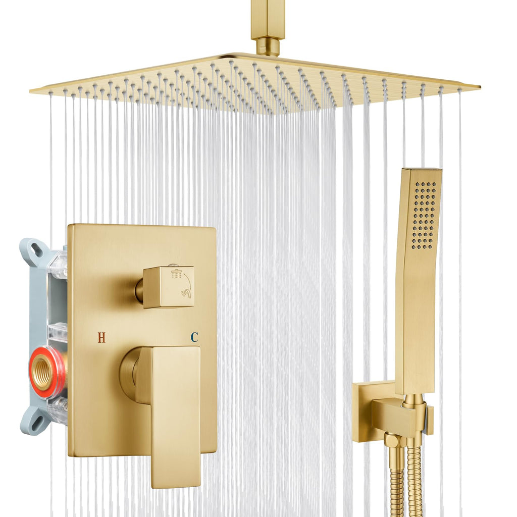 Ceiling Shower System with Handheld Brushed Gold,12 inch Head