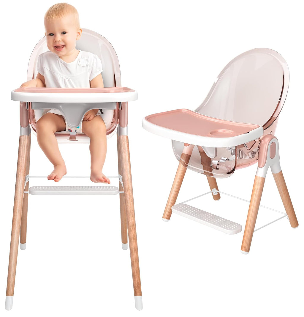 Classic Non-Reclinable 6 in 1 Baby High Chair for Babies and Toddlers, Modern Safe & Compact wooden Highchair, Easy