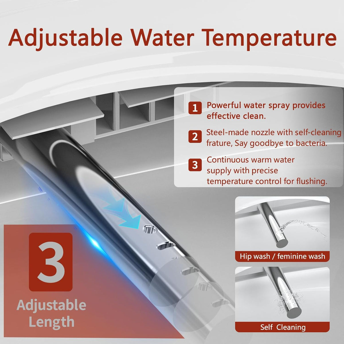 Elongated Electric Bidet Toilet Seat with Warm Water, Air Dryer, Heated Seat, Night Light, Remote Control, Self-Cleaning Nozzle, Instant Hot Water