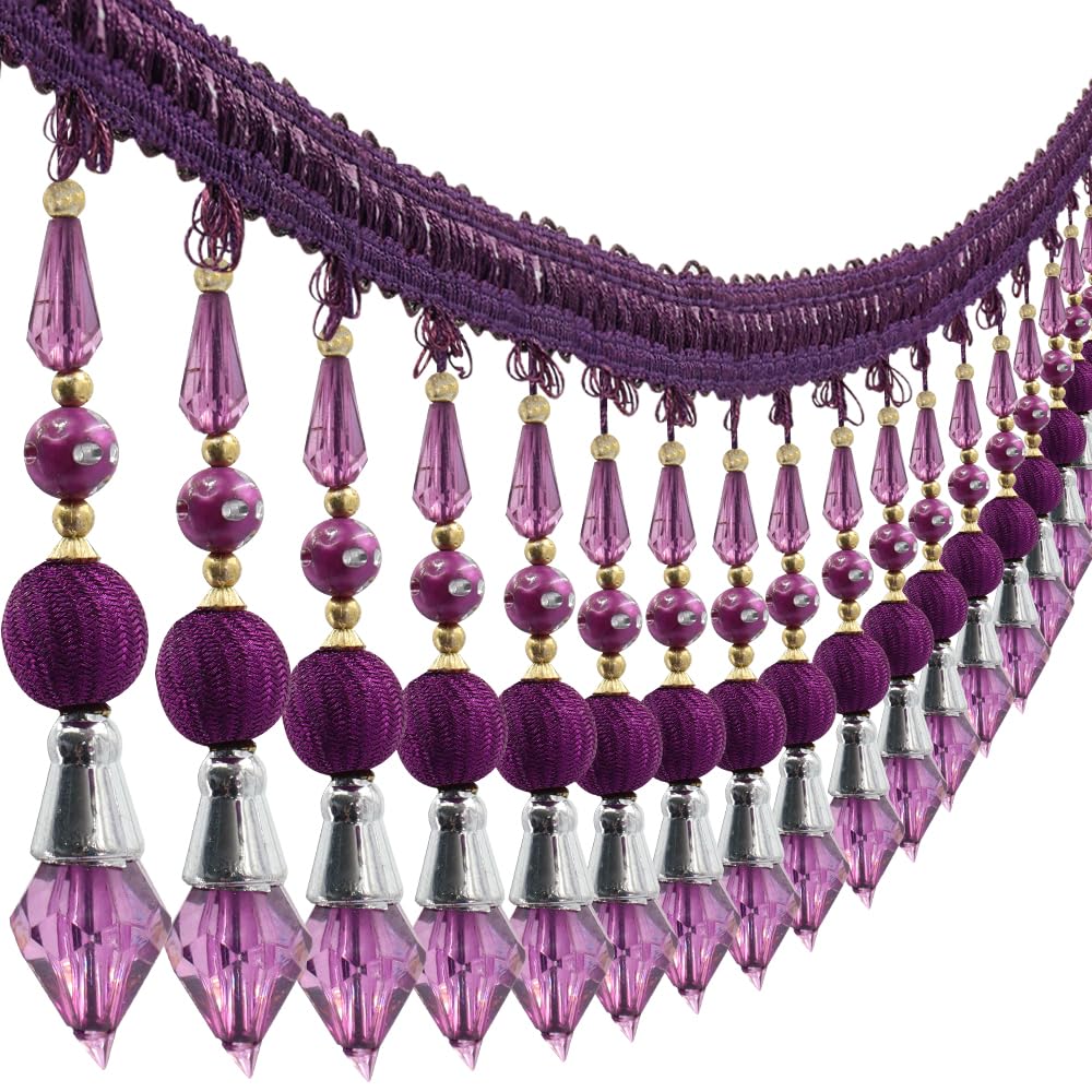Beading Fringe Trimming Long Beads Tassel Curtain Trim Ribbon Trim for Cover Edge Decorative (Purple) - 3yards