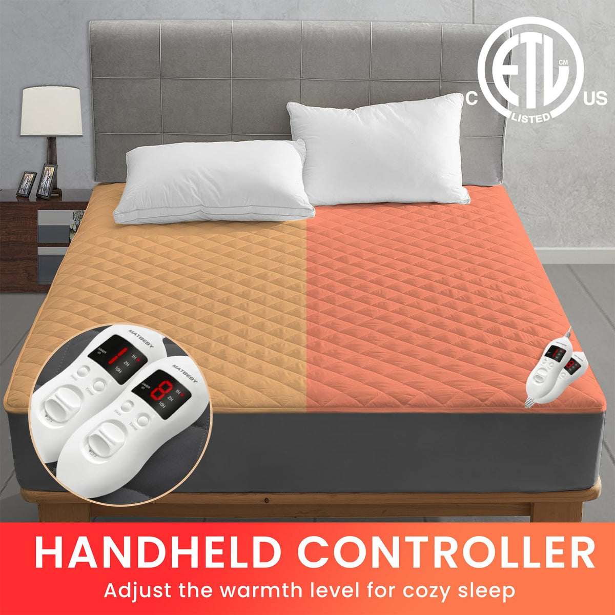 Heated Mattress Pad King Size, Electric Mattress Pad Cover w/Dual Control 8 Heating Settings, Bed Warmer w/ 4 Auto