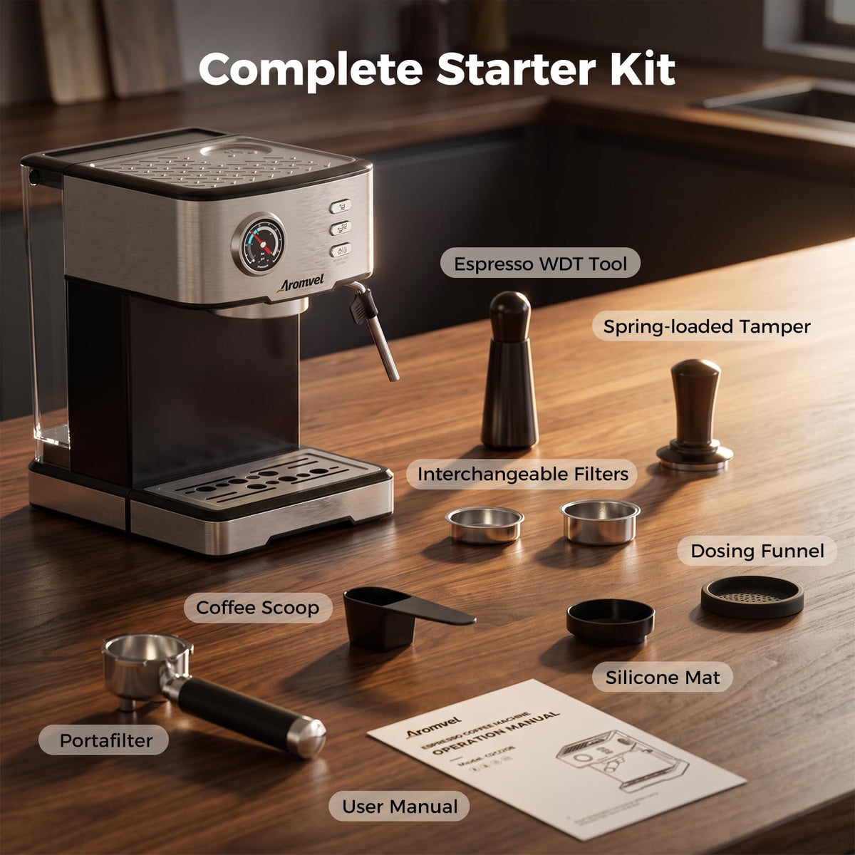 20 Bar Espresso Machine with Milk Frothing Steam Wand, Stainless