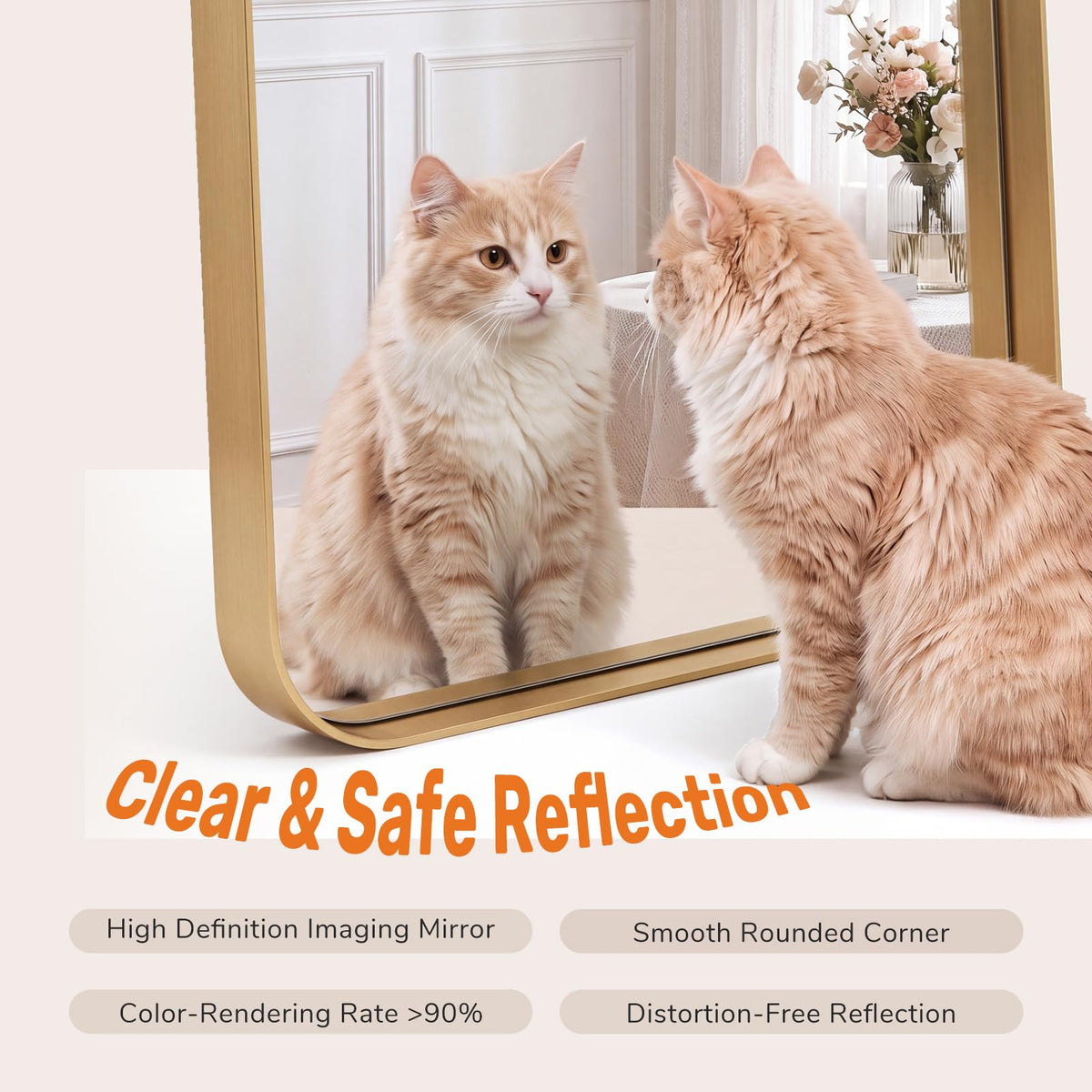 Bathroom Wall Mirror, 36x24 Inch Mirror for Over Sink, Gold