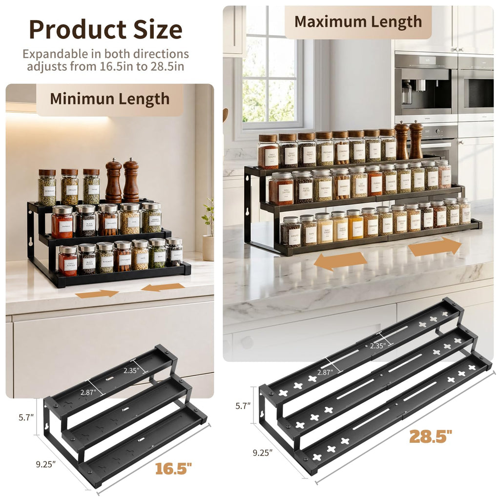 Expandable Spice Rack Organizer for Cabinet, Supports 17.6 lbs Per Tier