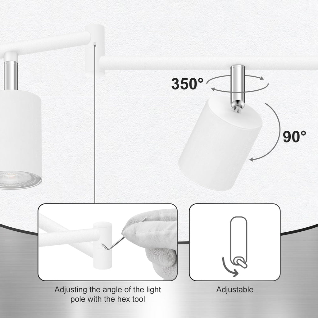 6 Light Track Lighting Fixtures Ceiling, Matte White Kichen Track Lighting Fixtures with Rotatable Light Heads