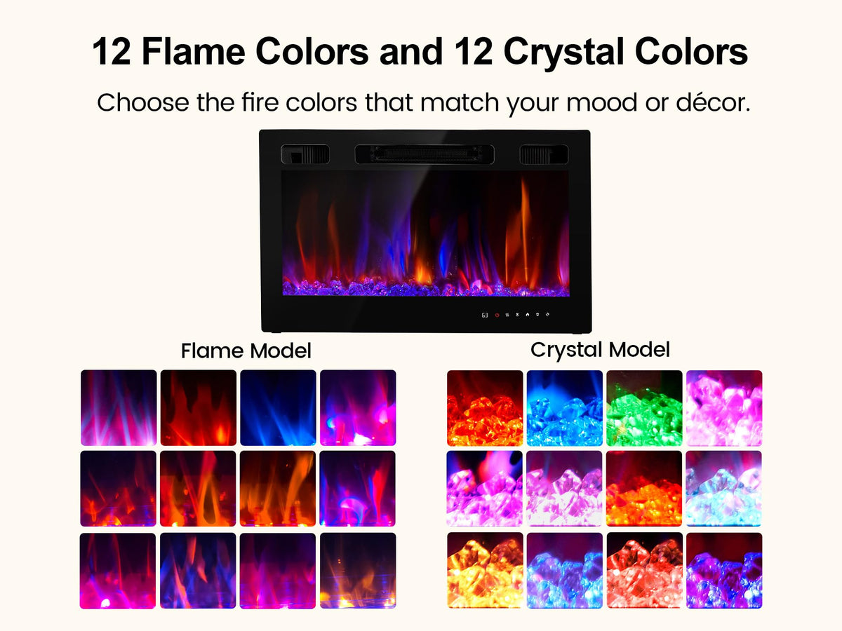 Electric Fireplace Insert 30" 1500W Wall Mounted Fireplaces Recessed Heaters, Fit for 2 X 6 stub, Remote Control Slim