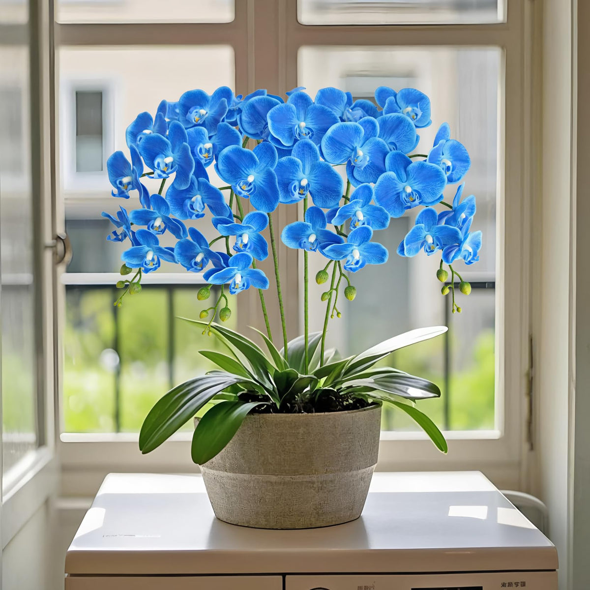 38 Inch Artificial Phalaenopsis Branches Real Touch (Not Silk) Orchids Wedding Decoration, Pack of 2 (Dark Blue)