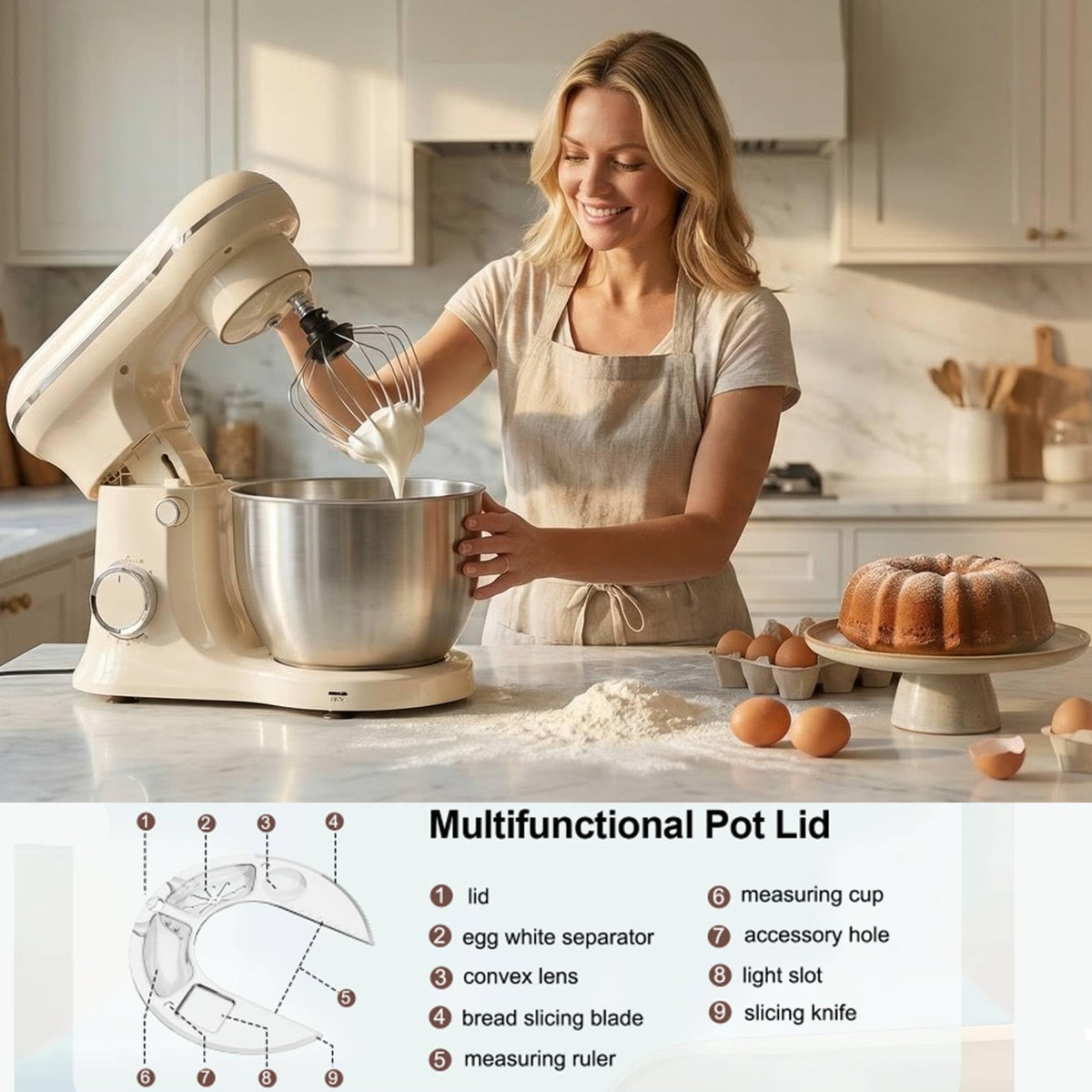 10 Speeds Stand Mixer With Bowl 6.5QT Stainless Steel, Electric Kitchen Stand Up Mixer for Baking Cakes Cookie Bread