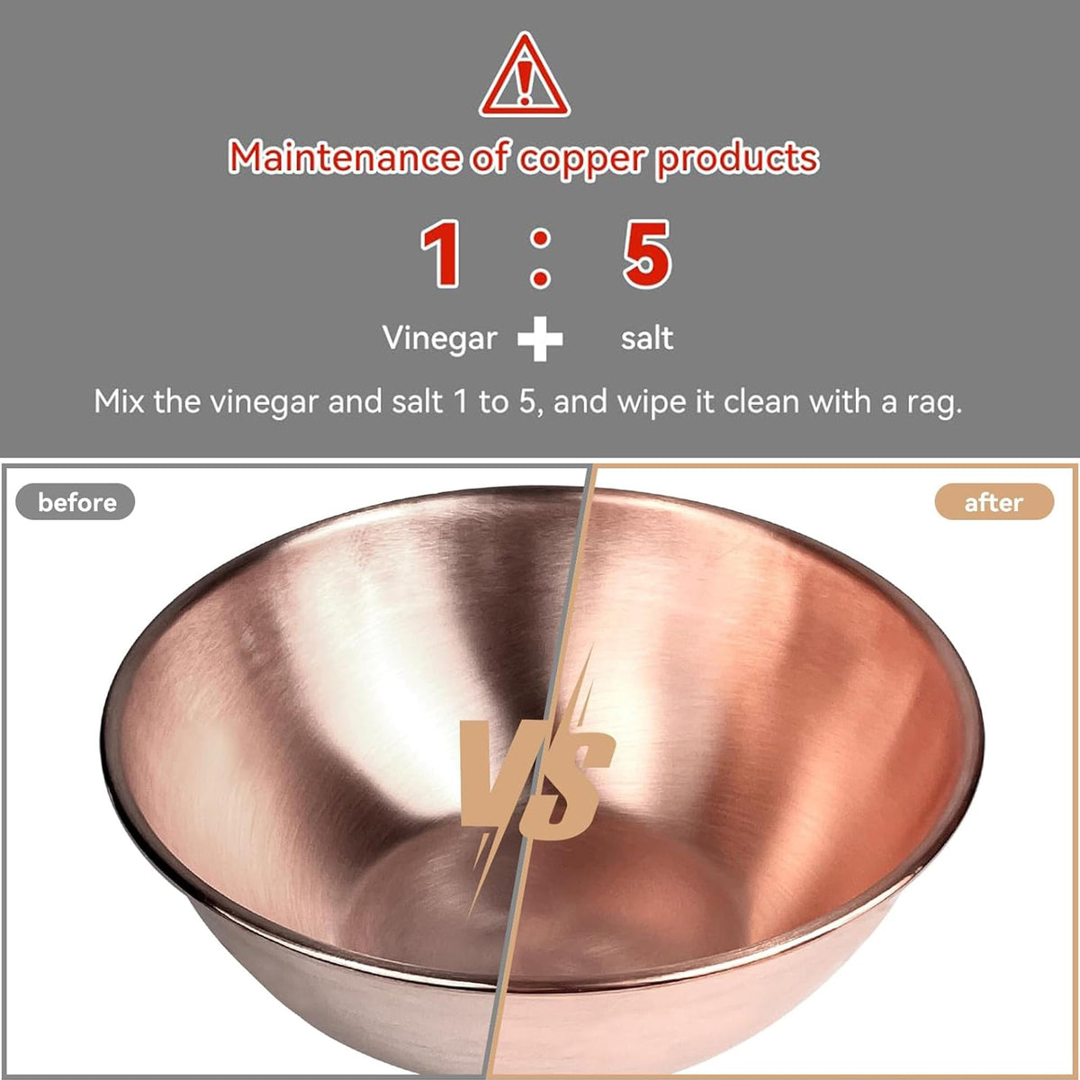 8''Pure Copper Bowl, 99.99% Copper Bowl, Coppers Mixing Bowls for Salad, Egg Beating, Pure Coppers Bowls for Family