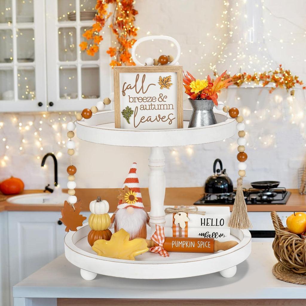 Fall Decorations Indoor, Tabletop 8PCS Fall Tiered Tray Decor Set
