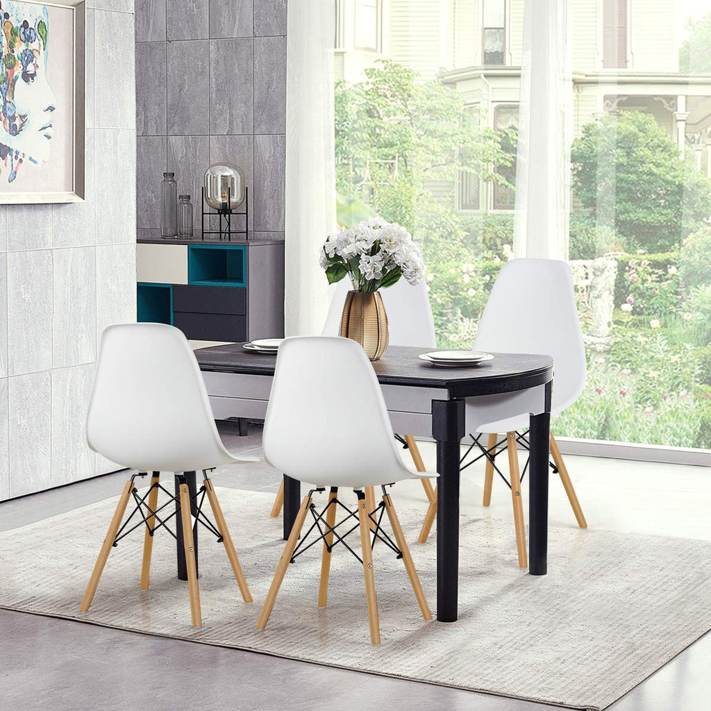 Inspired Eames Style DSW Dining Chairs, Shell Plastic Chairs with Wood Legs, Modern Armless Chairs Kitchen Bedroom, Eiffel DSW