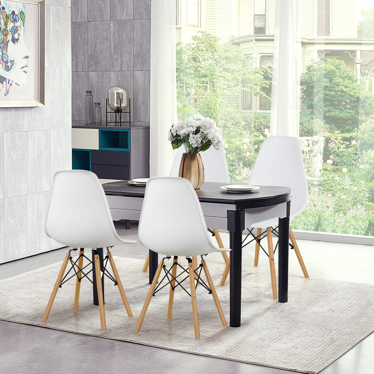 Inspired Eames Style DSW Dining Chairs, Shell Plastic Chairs with Wood Legs, Modern Armless Chairs Kitchen Bedroom, Eiffel DSW