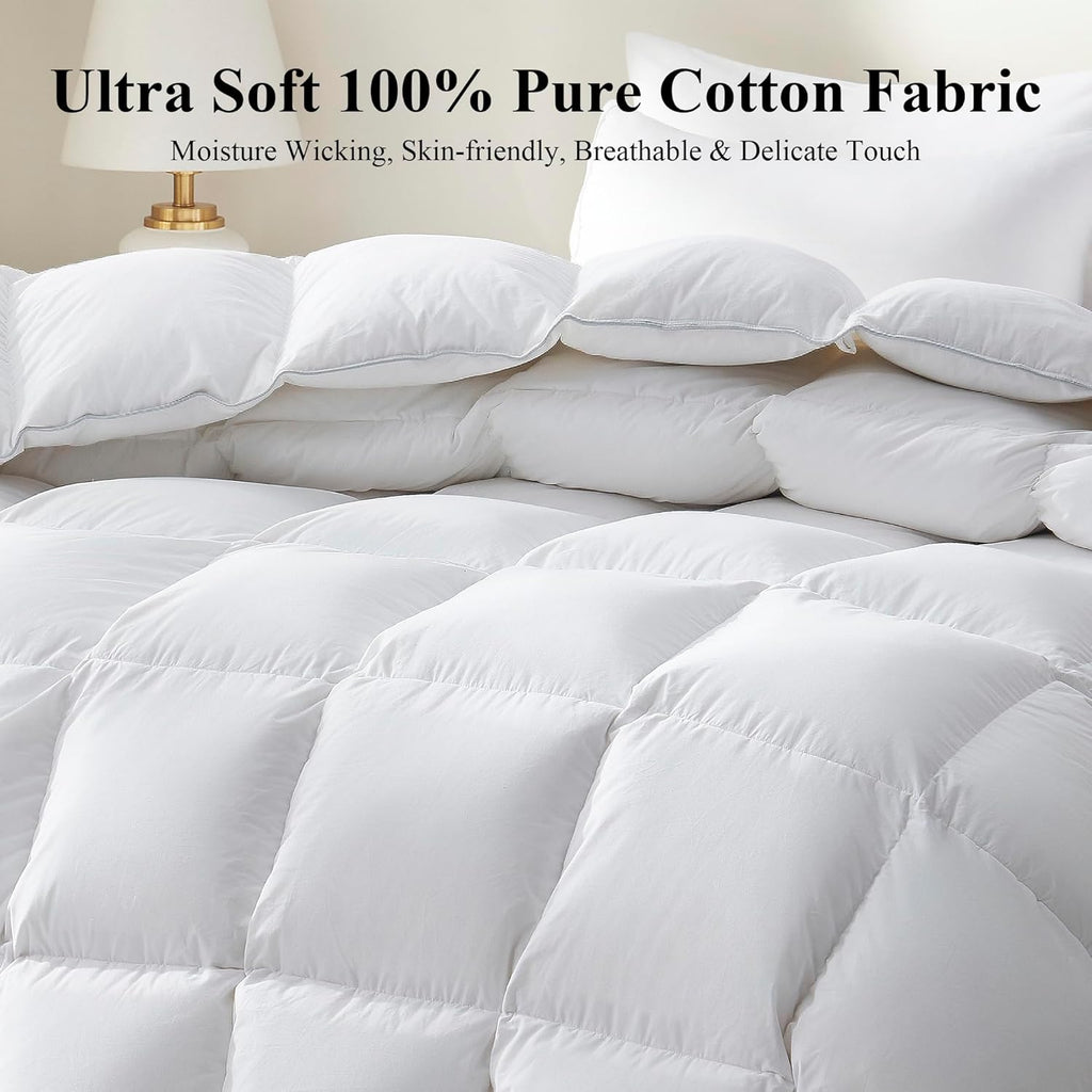Goose Feather Down Fiber Comforter - All Season White Fluffy Duvet Insert