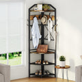 Corner Coat Rack with Storage, Entryway Hall Tree with Shoe Rack and Hooks, Freestanding Clothes Rack Corner Shelf