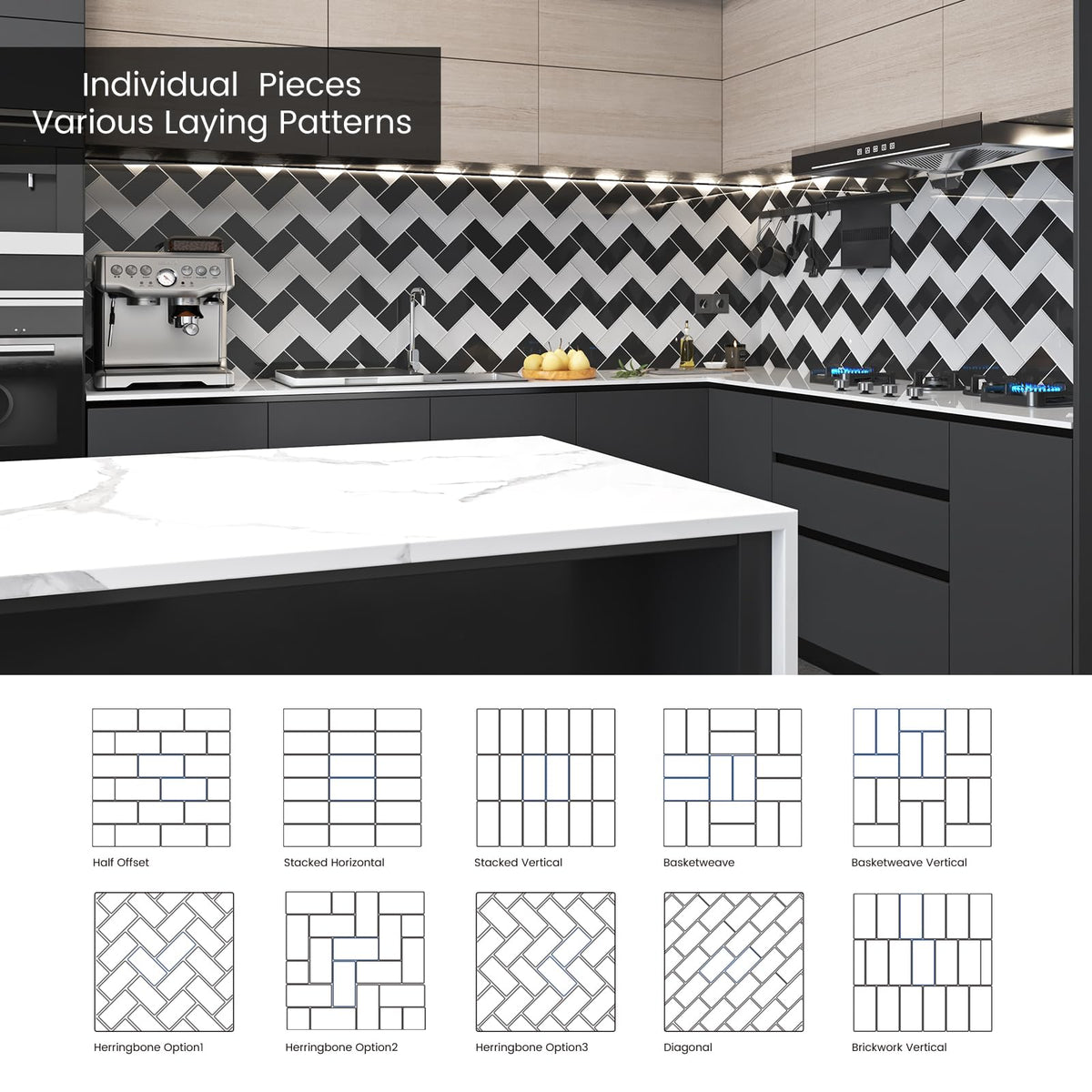 Peel and Stick Glass Subway Tiles, 3 x 6 Inch, Black Glass Tiles for Backsplash, Kitchen Backsplash Wall, Pack of 40