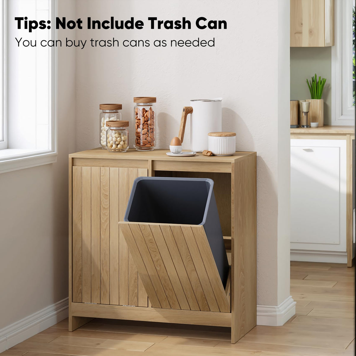Double Tilt Out Laundry Hamper Cabinet, Hidden Laundry Cabinet with Double Baskets, Natural Trash Can