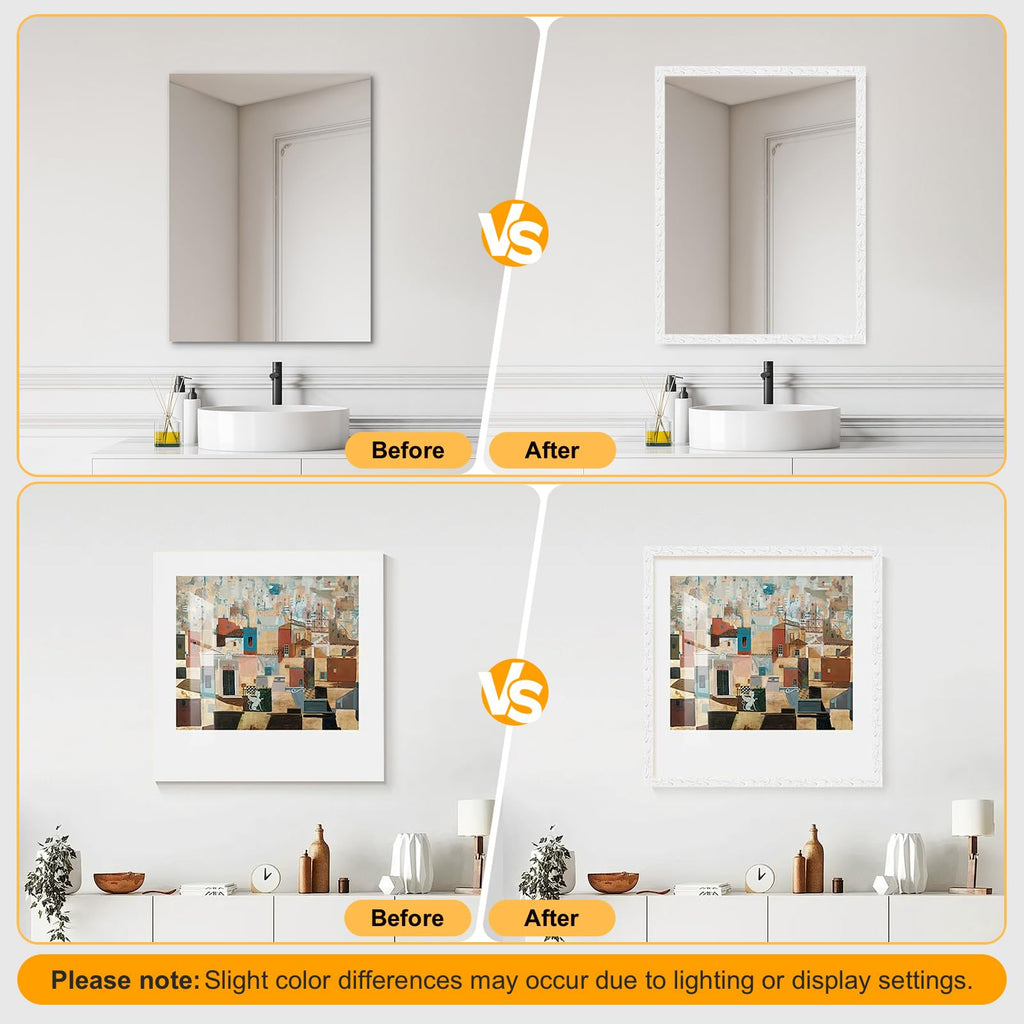16.4FT x 1.02'' White Peel and Stick Crown Molding Trim - Flexible Decorative Mirror Frame Border, Self-Adhesive