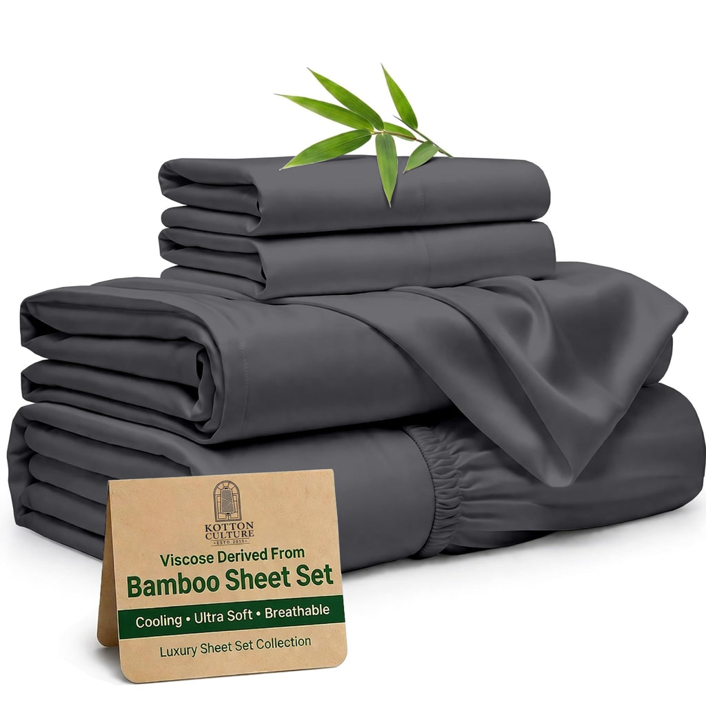 Luxury 4 Pc 100% Viscose derived from Bamboo Sheet Set -XL Size Silky Soft & Cooling Sheets for Hot Sleepers, 18"