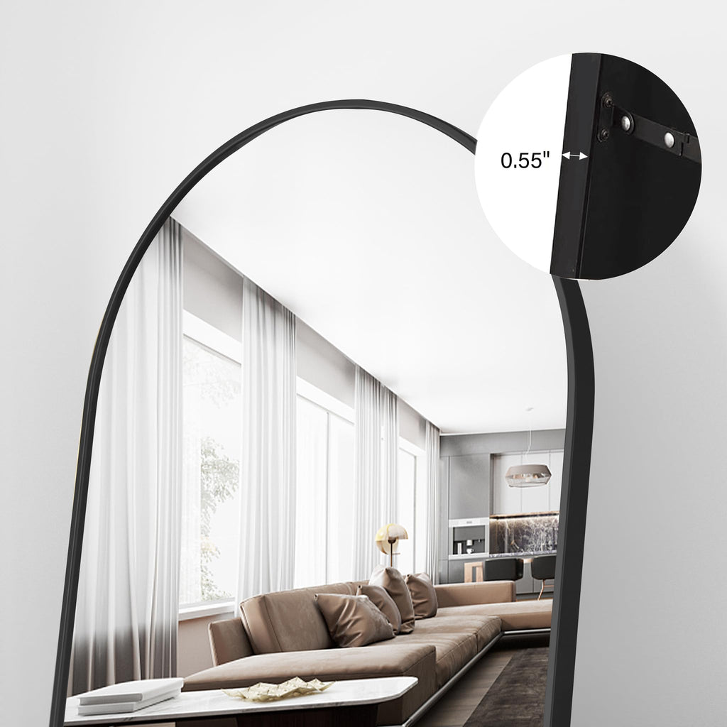 Arch Full Length Mirror, 76"x34" Standing Floor Body Mirror (Black)