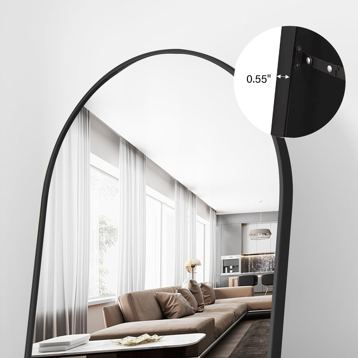 Full Length Mirror, 71"x30" Large Arched Standing Floor Mirror(Black)