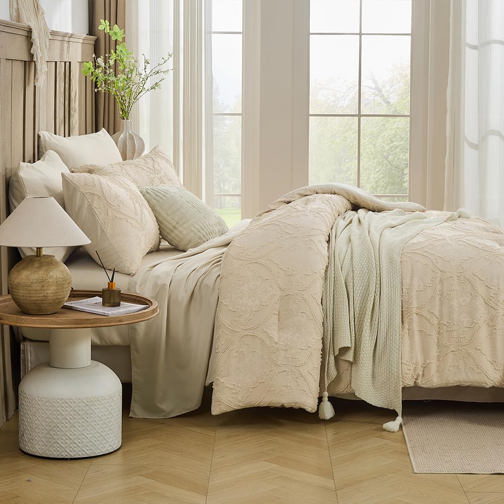 Bohemia Bedding 7 Pieces Tufted Embroidery Boho Paisley Comforter Set Boho Bedding Bohemia Comforter Set Queen for