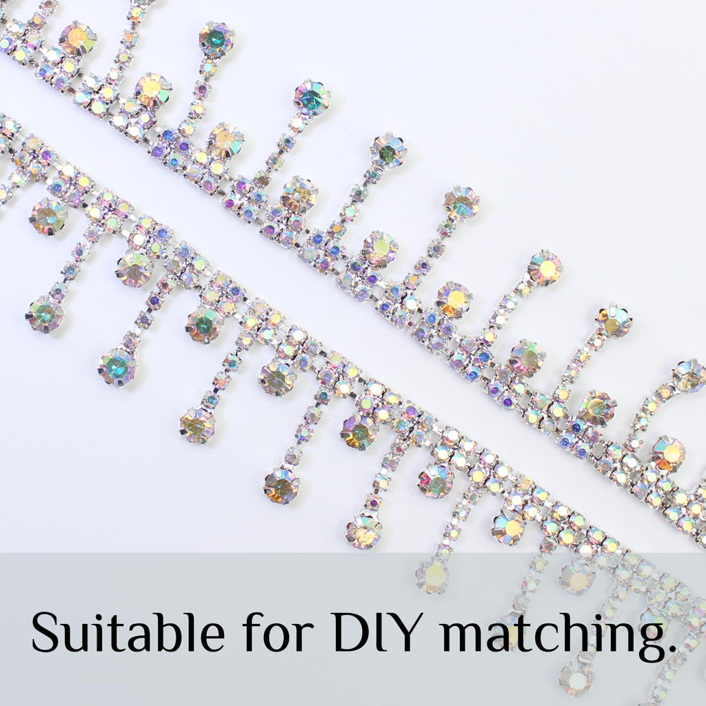 Rhinestone Trim Crystal Rhinestone Chain AB Silver Fringe Sewing Dress DIY Party Wedding Bouquet for - 5 Yards
