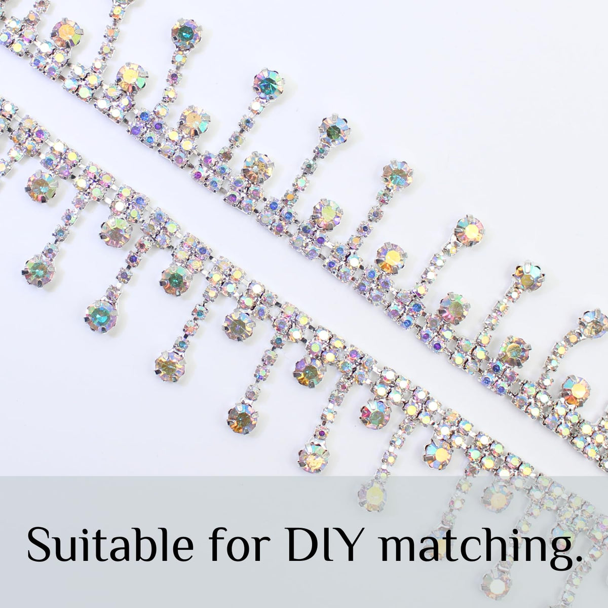 Rhinestone Trim Crystal Rhinestone Chain AB Silver Fringe Sewing Dress DIY Party Wedding Bouquet for - 5 Yards