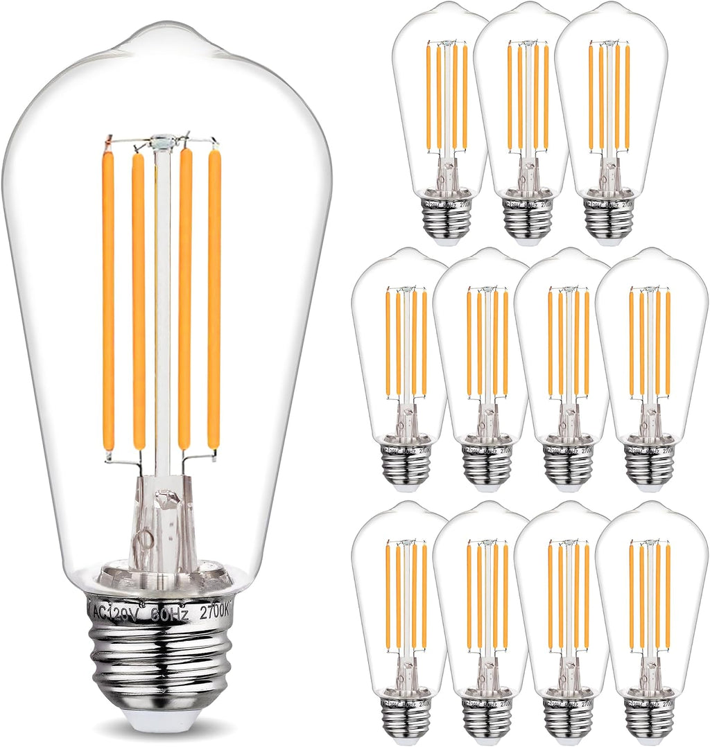 12 Pack ST58 Dimmable Vintage LED Edison Bulbs, 2700K Soft White