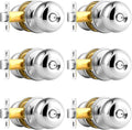 Polished Chrome Door Knobs, Privacy Door Knob Bedroom, Interior Door Knobs with Thumb Turning Locking Button, 6 Pack