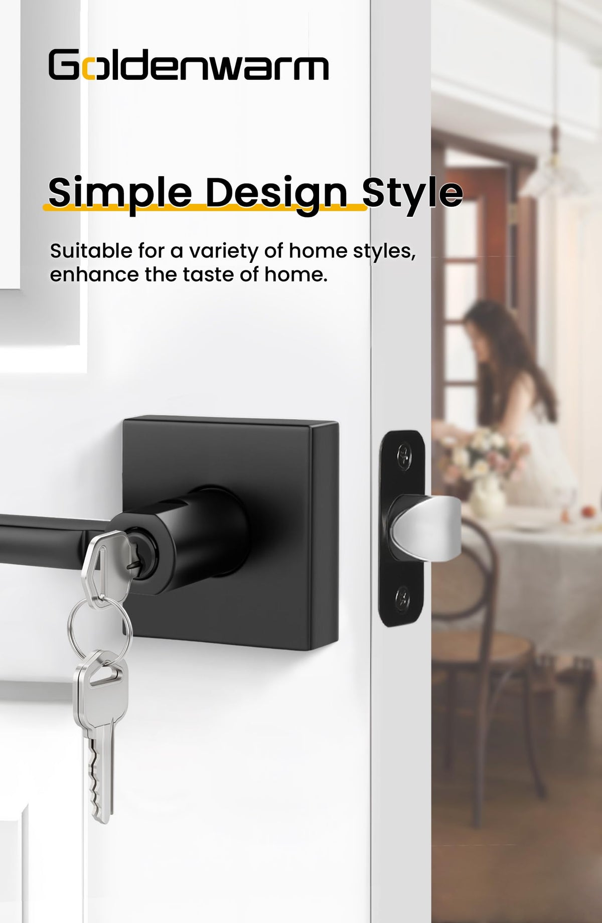 Matte Black Door Handles with Lock and Key, Keyed Entry 2 Pack