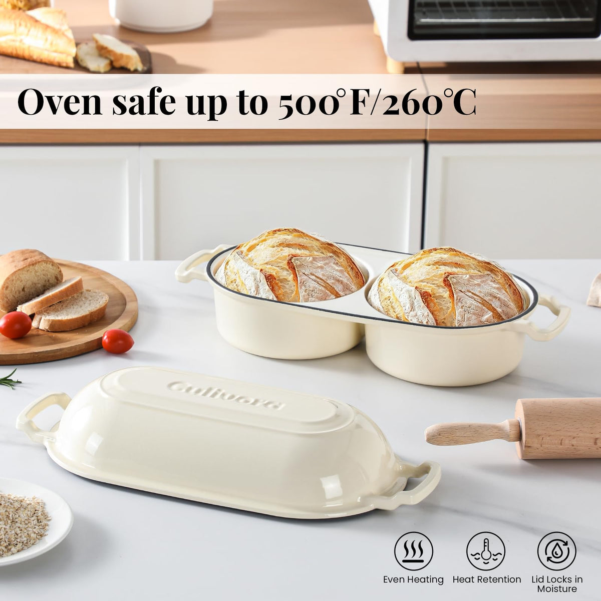 Cast Iron Double Dutch Oven, Mini Enamel Sourdough Bread Pan with Lid