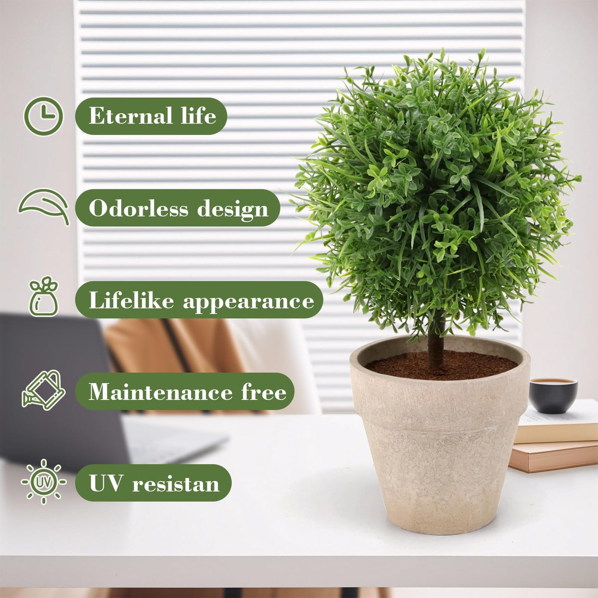 10 Inch Artificial Potted Boxwood Topiary, Small Topiary Ball Plant
